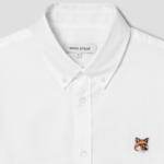 Maison Kitsune Men Button Down Classic Shirt With Institutional Fox Head Patch In Oxford - White