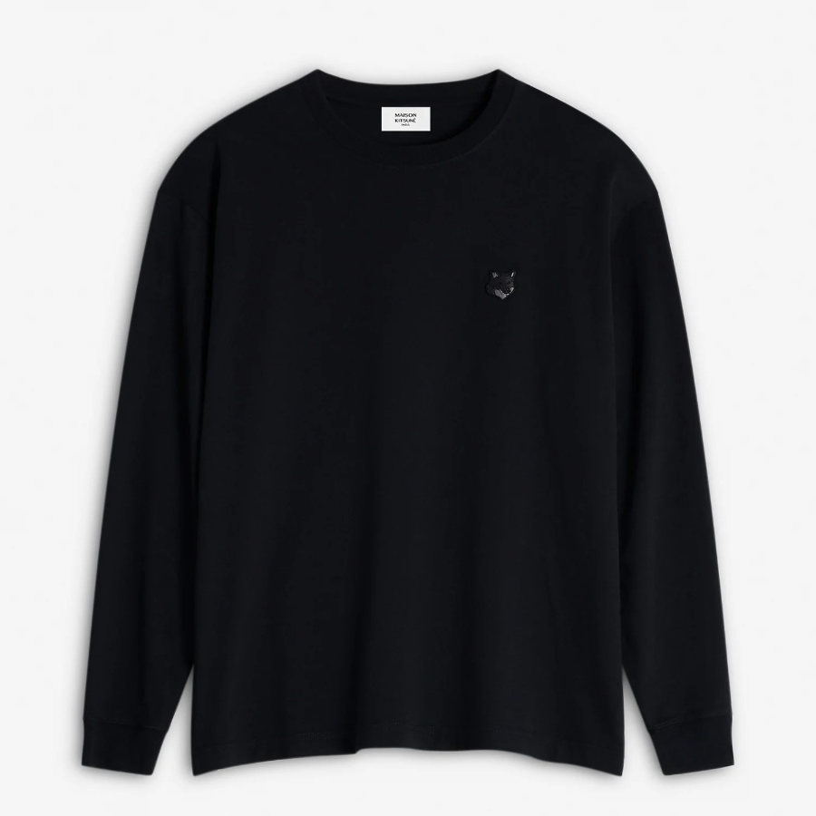 Maison Kitsune Men Bold Fox Head Patch Comfort Long Sleeves Tee Shirt - Black