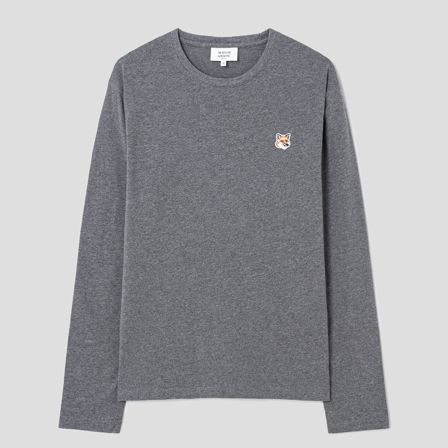 Maison Kitsune Men Fox Head Patch Regular Long Sleeves Tee-Shirt - Dark Grey Melange