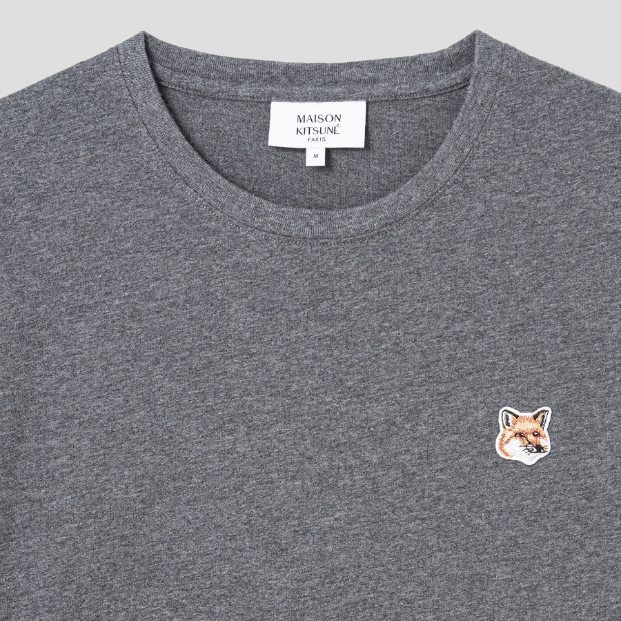 Maison Kitsune Men Fox Head Patch Regular Long Sleeves Tee-Shirt - Dark Grey Melange