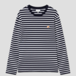 Maison Kitsune Unisex Fox Head Patch Regular Marin Tee Shirt - Navy Stripes