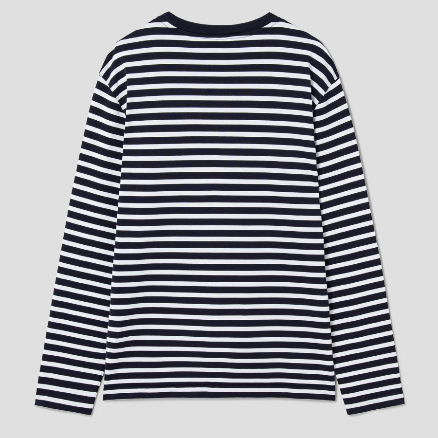 Maison Kitsune Unisex Fox Head Patch Regular Marin Tee Shirt - Navy Stripes
