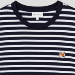 Maison Kitsune Unisex Fox Head Patch Regular Marin Tee Shirt - Navy Stripes