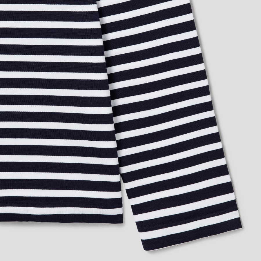 Maison Kitsune Unisex Fox Head Patch Regular Marin Tee Shirt - Navy Stripes