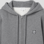 Maison Kitsune Men Tonal Fox Head Patch Comfort Zipped Hoodie - Medium Grey Melange