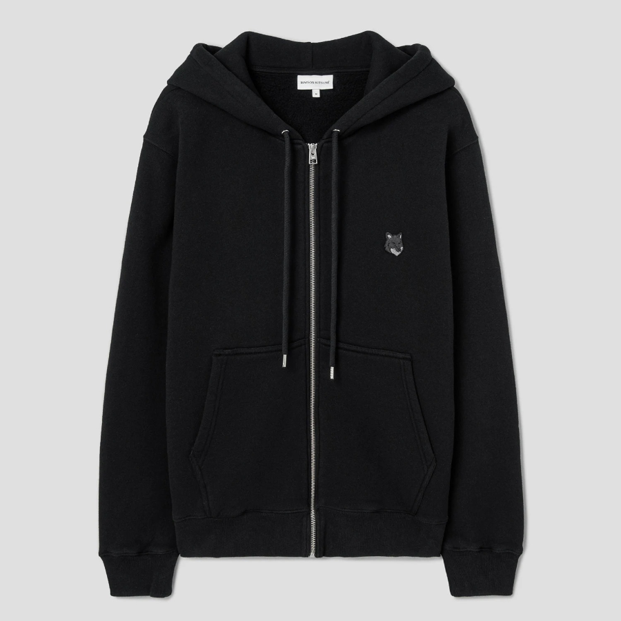 Maison Kitsune Men Tonal Fox Head Patch Comfort Zipped Hoodie - Black
