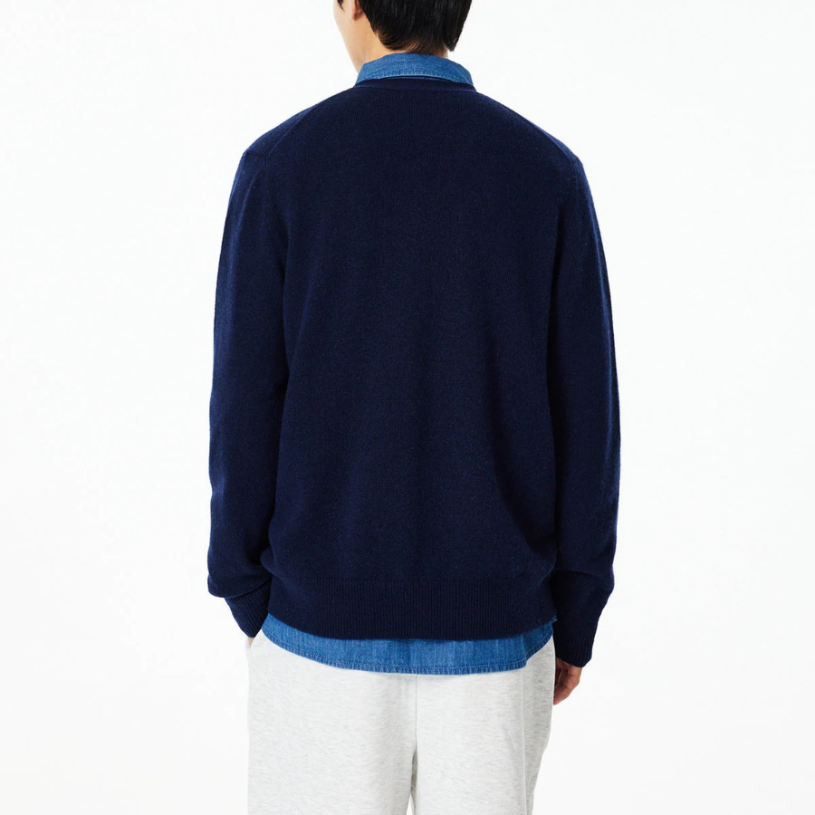 JAJU Merino Wool V-Neck Knit Cardigan – Navy