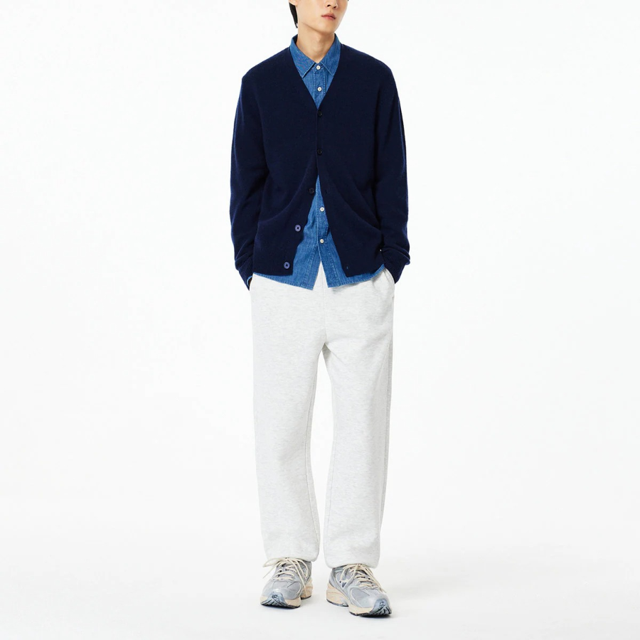 JAJU Merino Wool V-Neck Knit Cardigan – Navy