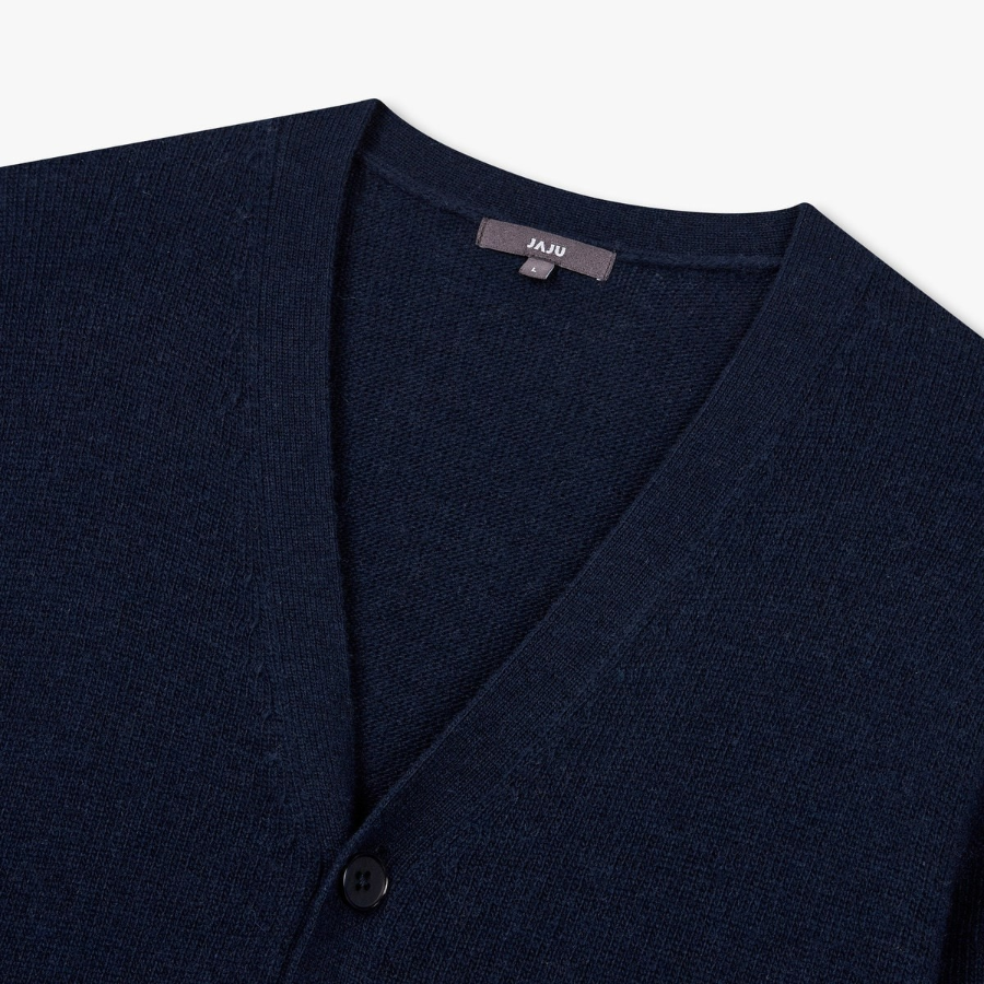 JAJU Merino Wool V-Neck Knit Cardigan – Navy