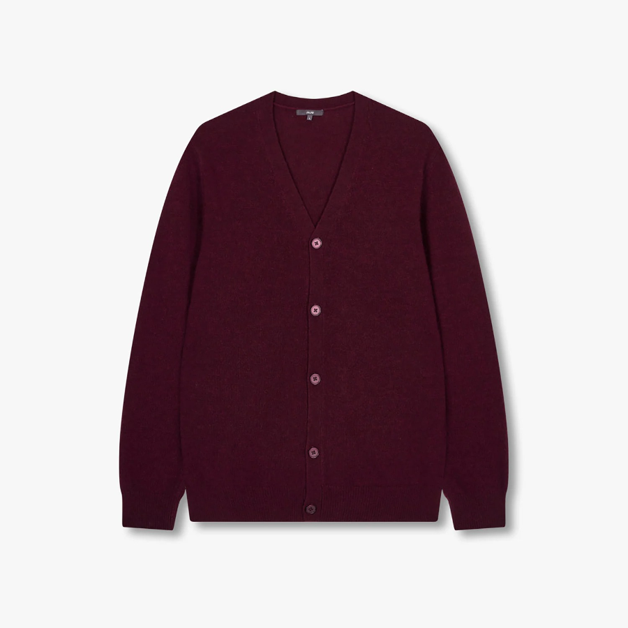 JAJU Merino Wool V-Neck Knit Cardigan – Burgundy