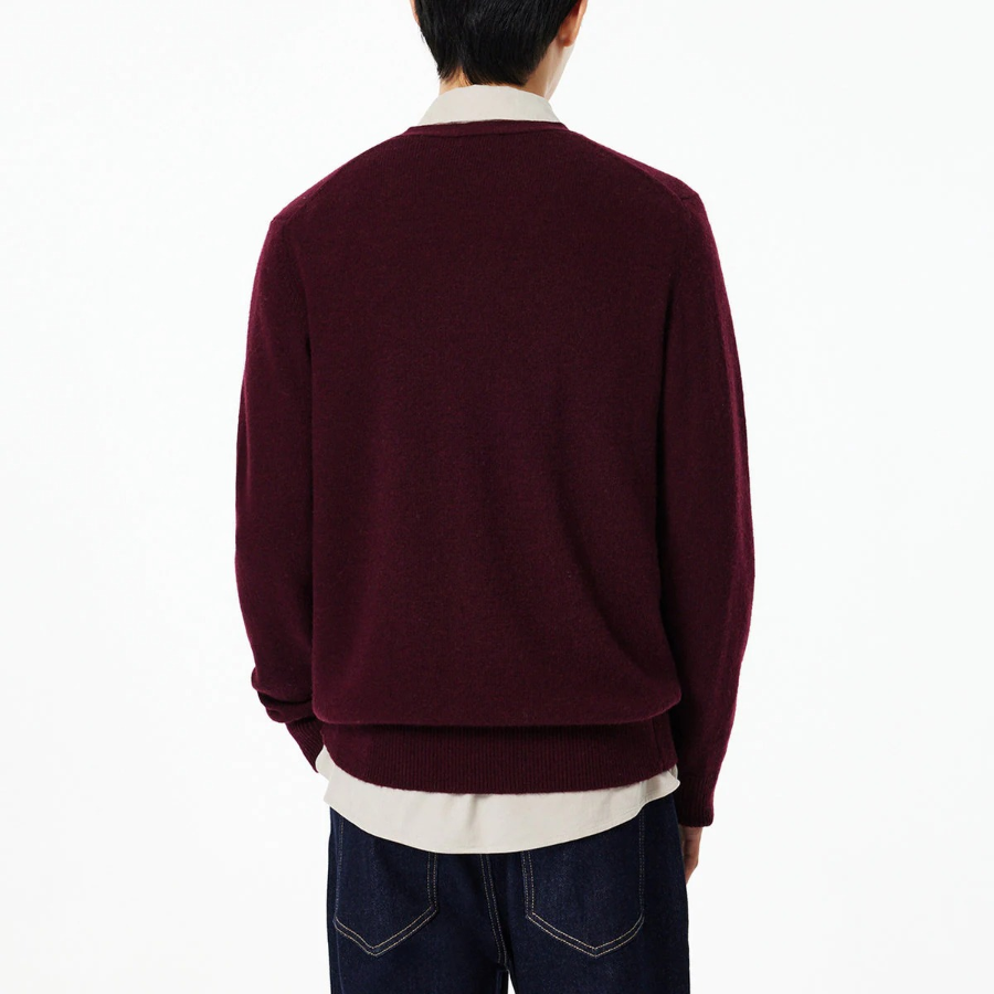 JAJU Merino Wool V-Neck Knit Cardigan – Burgundy