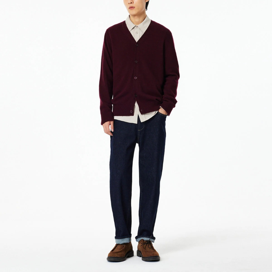 JAJU Merino Wool V-Neck Knit Cardigan – Burgundy