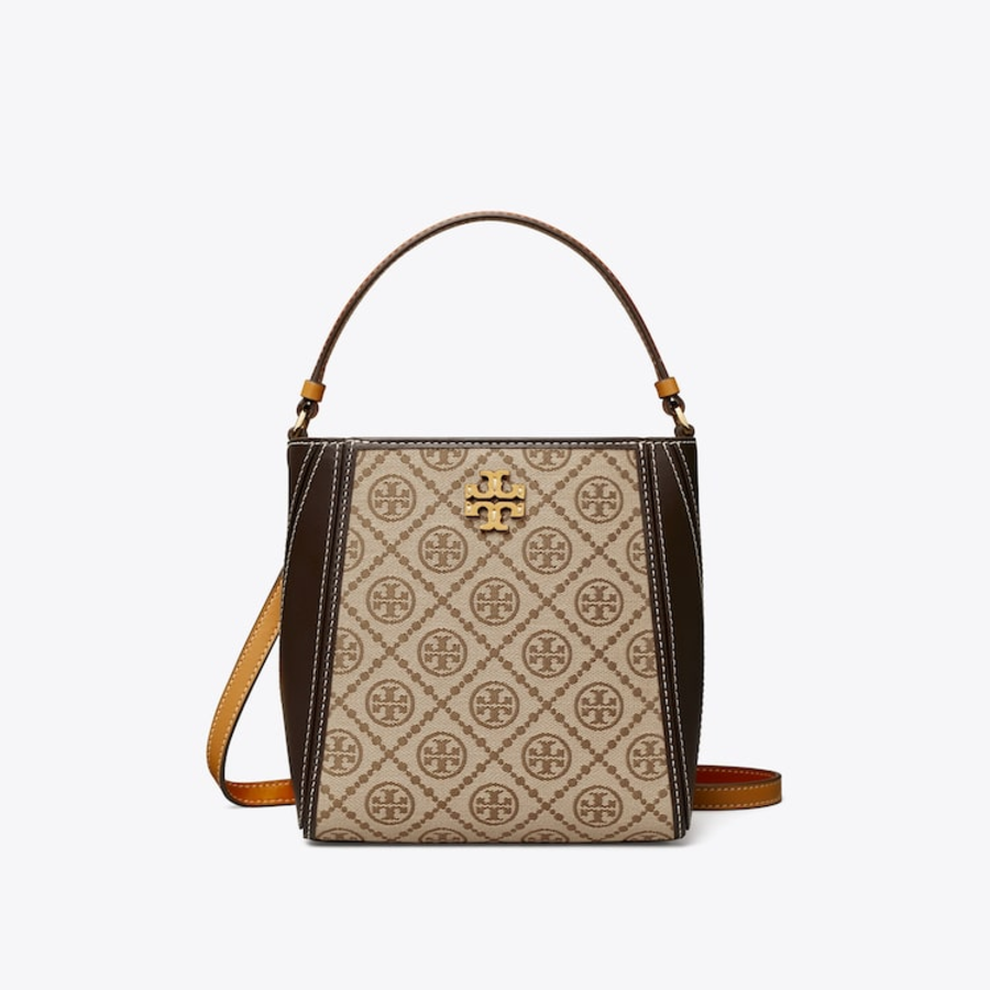 TORY BURCH McGraw T Monogram Small Bucket Bag – Yellowish Brown