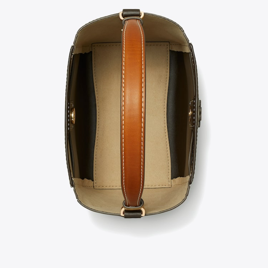 TORY BURCH McGraw T Monogram Small Bucket Bag – Yellowish Brown