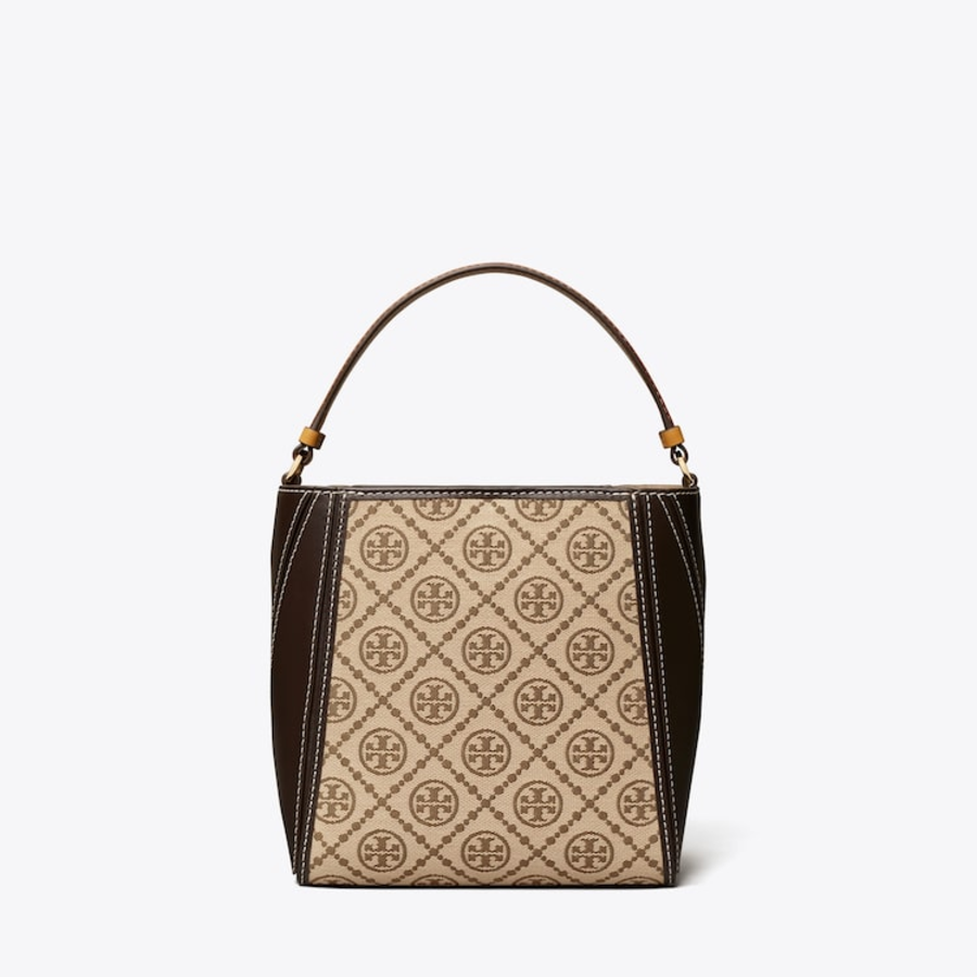 TORY BURCH McGraw T Monogram Small Bucket Bag – Yellowish Brown