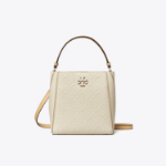 TORY BURCH McGraw T Monogram Leather Small Bucket Bag – White