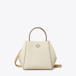 TORY BURCH McGraw T Monogram Leather Small Bucket Bag – White