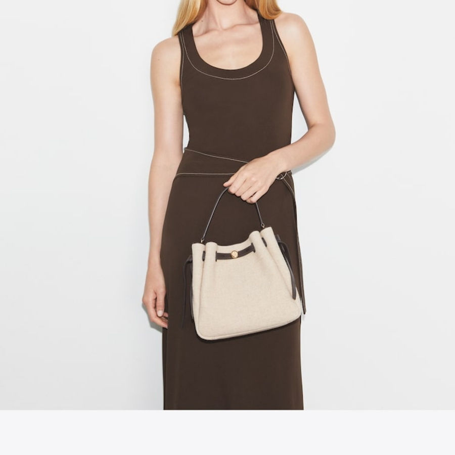 TORY BURCH Romy Canvas Bucket Bag – Cafe Latte