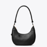TORY BURCH T Monogram Pebble Crescent Bag – Black