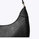 TORY BURCH T Monogram Pebble Crescent Bag – Black