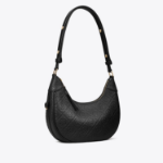 TORY BURCH T Monogram Pebble Crescent Bag – Black