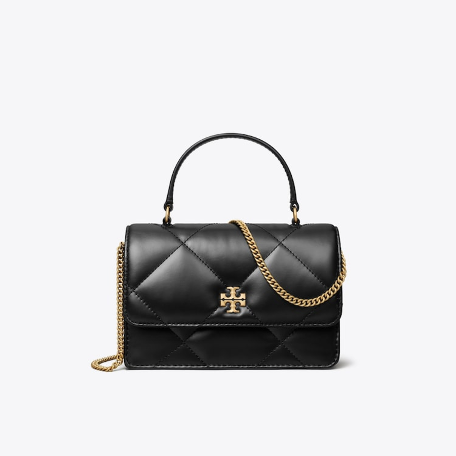 TORY BURCH Kira Diamond Quilt Mini Top Handle Chain Wallet – Black