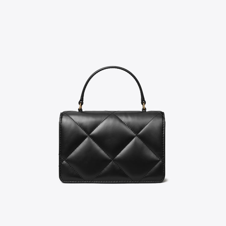 TORY BURCH Kira Diamond Quilt Mini Top Handle Chain Wallet – Black