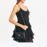 TORY BURCH Kira Diamond Quilt Mini Top Handle Chain Wallet – Black