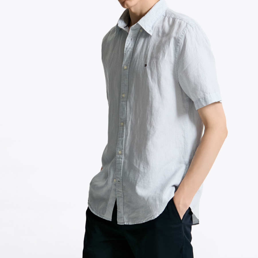 TOMMY HILFIGER [Official Headquarters] [Regular fit] Linen Blended Stripe Short Sleeve Shirt (T12F3WSH130MT10A5)