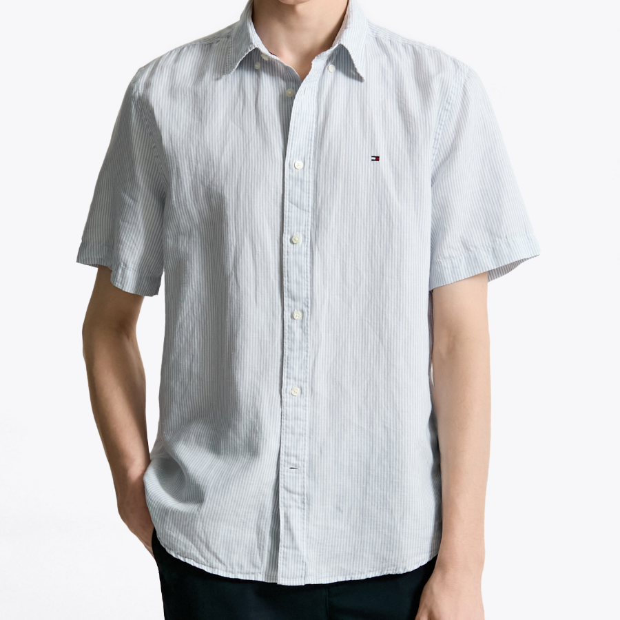 TOMMY HILFIGER [Official Headquarters] [Regular fit] Linen Blended Stripe Short Sleeve Shirt (T12F3WSH130MT10A5)