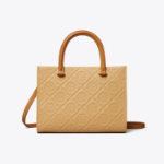 TORY BURCH T Monogram Pebble Square Tote – Cream