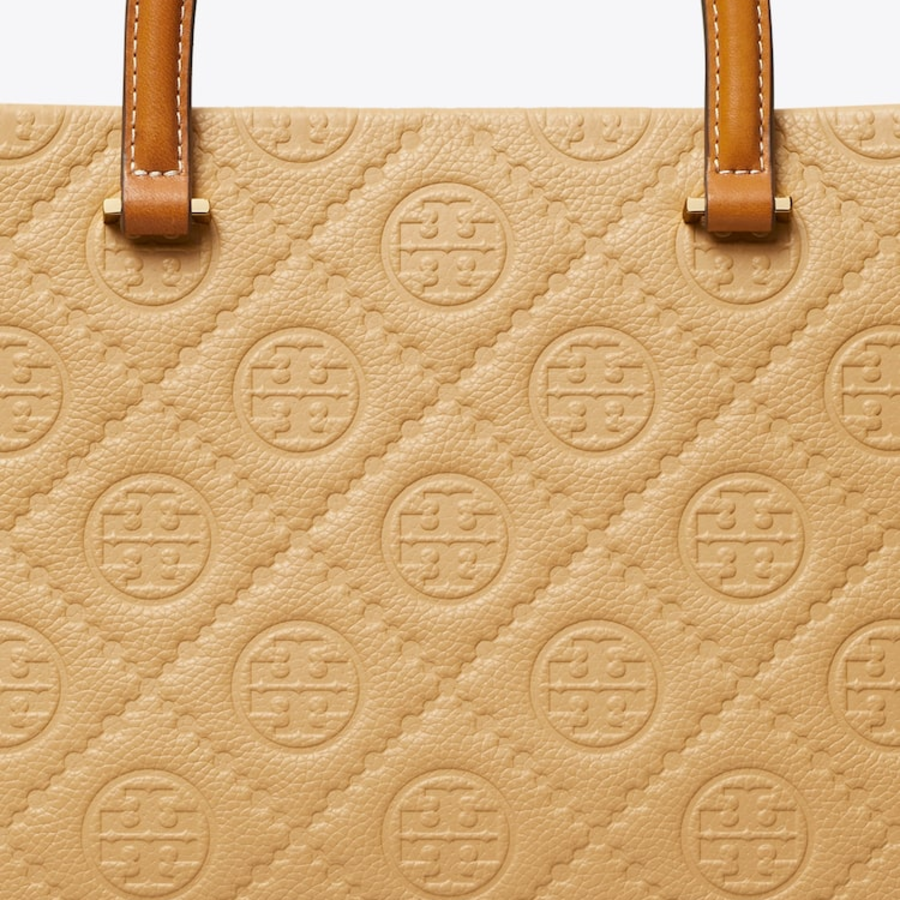 TORY BURCH T Monogram Pebble Square Tote – Cream