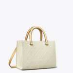 TORY BURCH T Monogram Pebble Square Tote – Warm White
