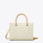 TORY BURCH T Monogram Pebble Square Tote – Warm White