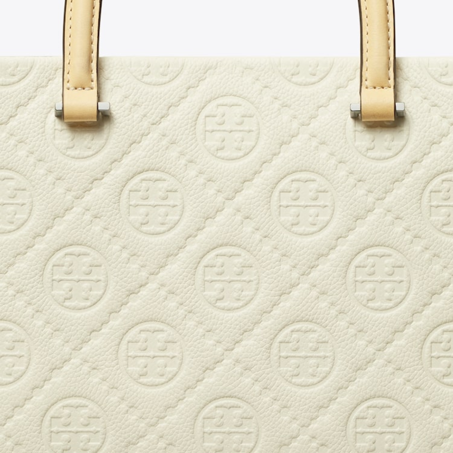 TORY BURCH T Monogram Pebble Square Tote – Warm White