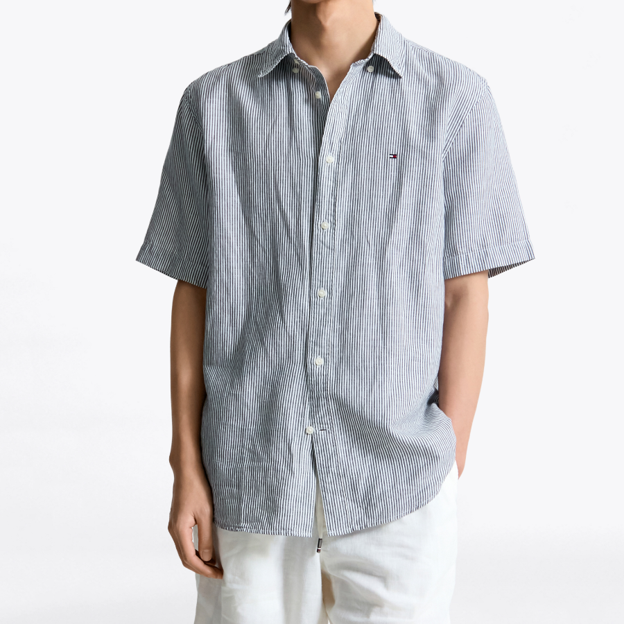 TOMMY HILFIGER [Official Headquarters] [Regular fit] Linen Blended Stripe Short Sleeve Shirt (T12F3WSH130MT10A4)