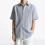 TOMMY HILFIGER [Official Headquarters] [Regular fit] Linen Blended Stripe Short Sleeve Shirt (T12F3WSH130MT10A4)