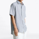 TOMMY HILFIGER [Official Headquarters] [Regular fit] Linen Blended Stripe Short Sleeve Shirt (T12F3WSH130MT10A4)