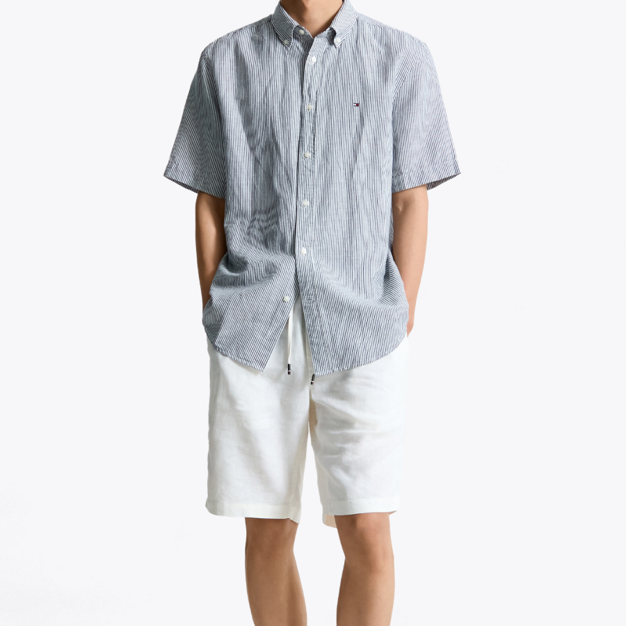 TOMMY HILFIGER [Official Headquarters] [Regular fit] Linen Blended Stripe Short Sleeve Shirt (T12F3WSH130MT10A4)