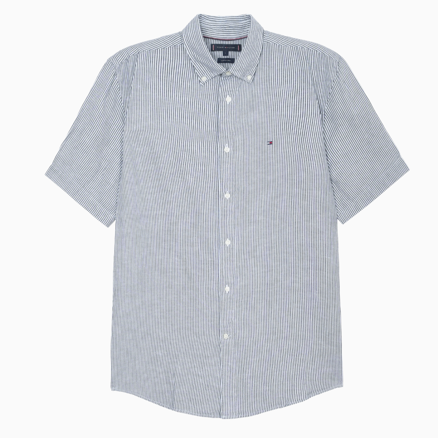 TOMMY HILFIGER [Official Headquarters] [Regular fit] Linen Blended Stripe Short Sleeve Shirt (T12F3WSH130MT10A4)