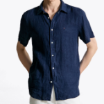 TOMMY HILFIGER [Official Headquarters] [Regular fit] Pigment Dyed Linen Short Sleeve Shirt (T12F3WSH120MT1DCC)