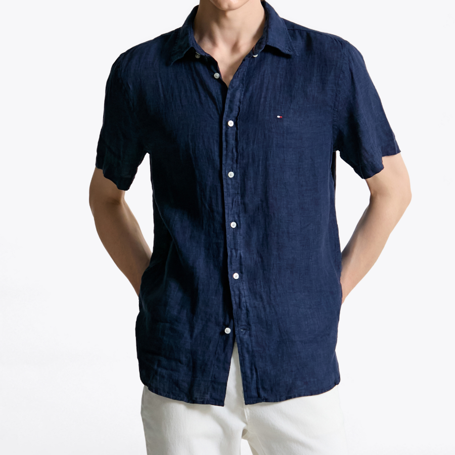 TOMMY HILFIGER [Official Headquarters] [Regular fit] Pigment Dyed Linen Short Sleeve Shirt (T12F3WSH120MT1DCC)