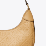 TORY BURCH T Monogram Pebble Crescent Bag – Cream