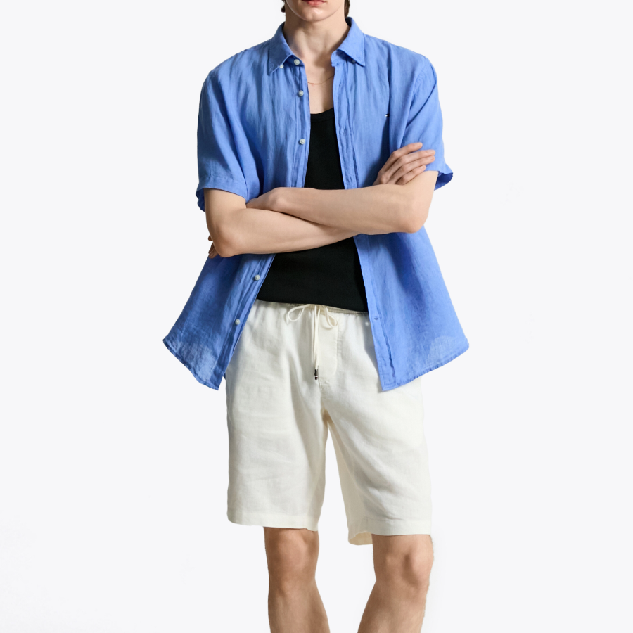 TOMMY HILFIGER [Official Headquarters] [Regular fit] Pigment Dyed Linen Short Sleeve Shirt (T12F3WSH120MT1C30)