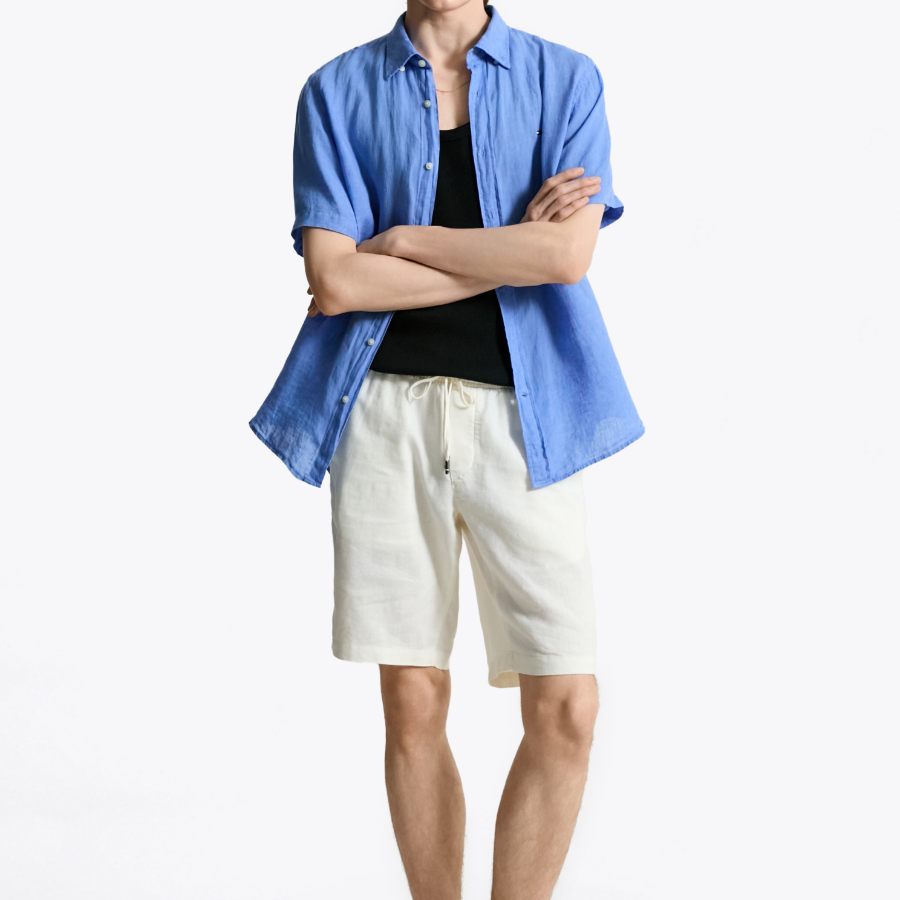 TOMMY HILFIGER [Official Headquarters] [Regular fit] Pigment Dyed Linen Short Sleeve Shirt (T12F3WSH120MT1C30)