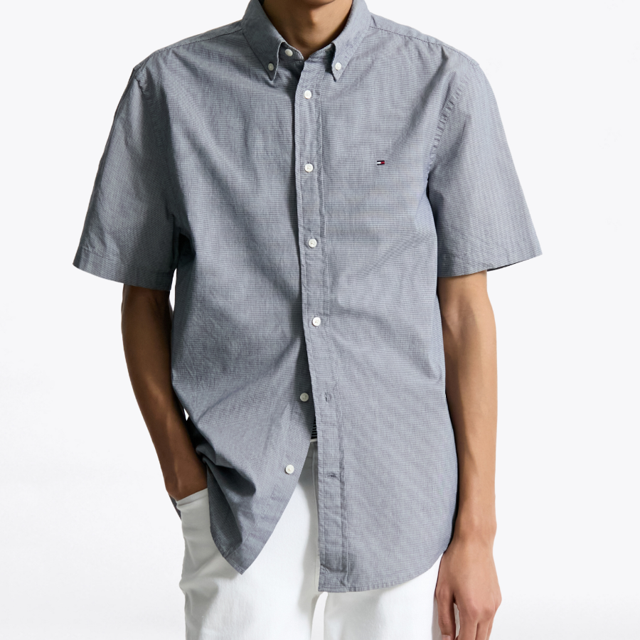 TOMMY HILFIGER [Official Headquarters] [Regular fit] Poplin Houndstooth Short Sleeve Shirt (T12F3WSH150MT10GY)