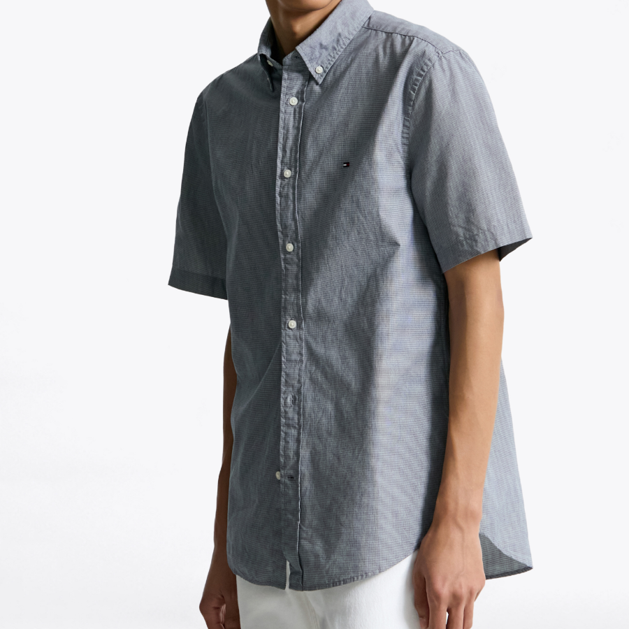 TOMMY HILFIGER [Official Headquarters] [Regular fit] Poplin Houndstooth Short Sleeve Shirt (T12F3WSH150MT10GY)