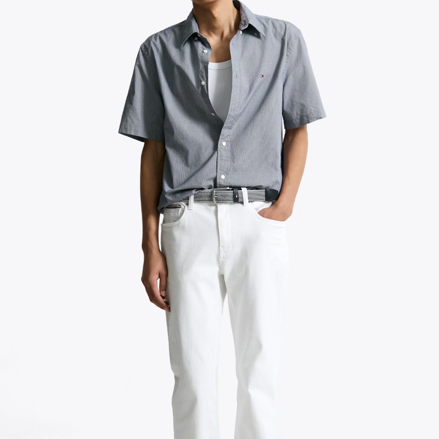 TOMMY HILFIGER [Official Headquarters] [Regular fit] Poplin Houndstooth Short Sleeve Shirt (T12F3WSH150MT10GY)