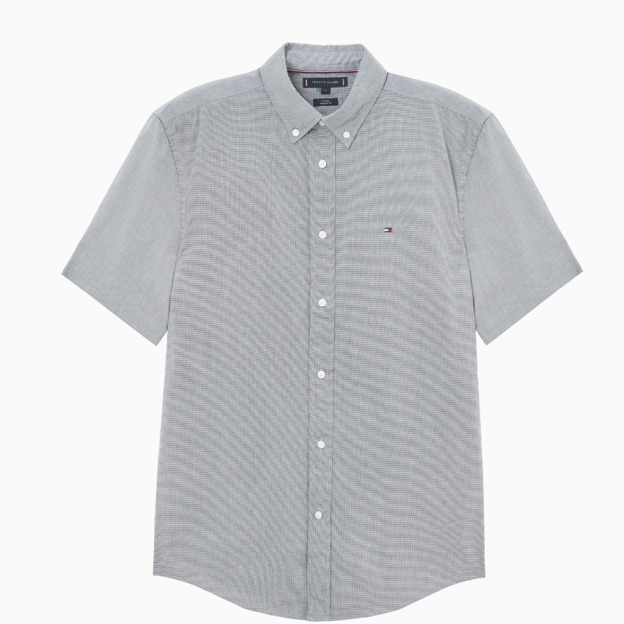 TOMMY HILFIGER [Official Headquarters] [Regular fit] Poplin Houndstooth Short Sleeve Shirt (T12F3WSH150MT10GY)