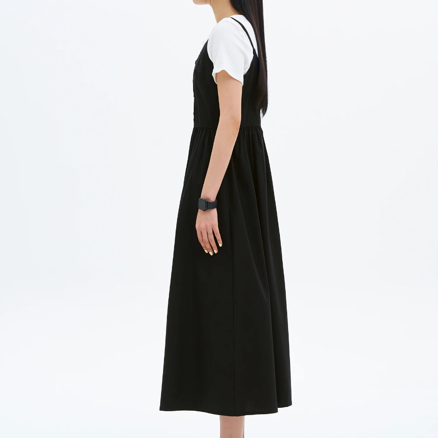 8 seconds 50s Cotton Layered Long Dress — Black